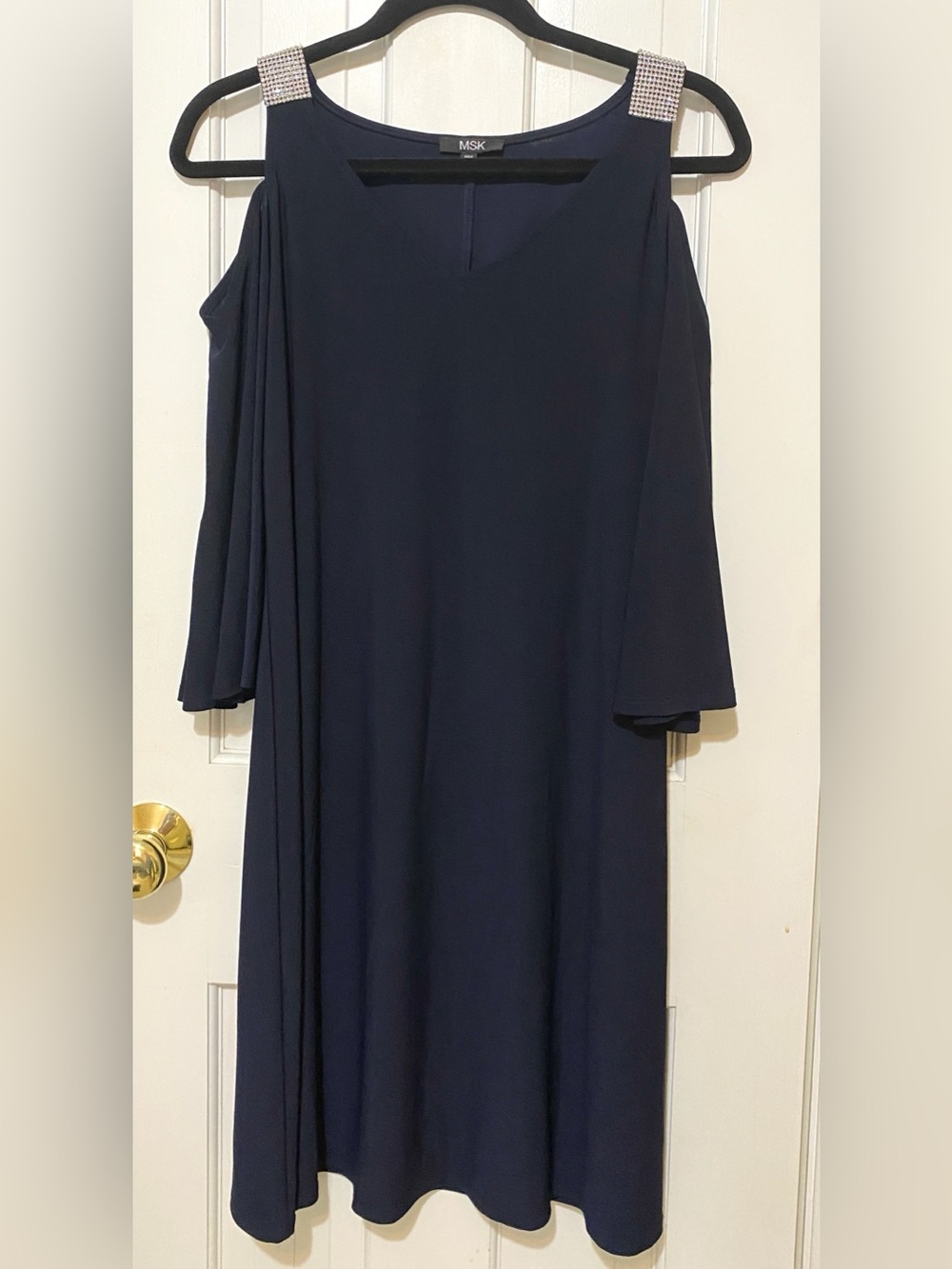MSK Navy Cold-Shoulder Dress with Embellished Straps